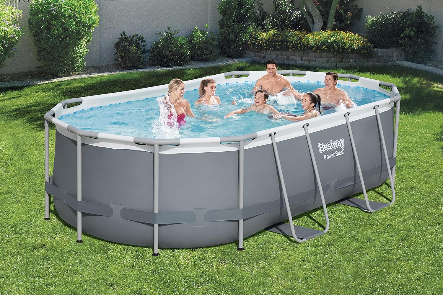 Bestway Power Steel 14  x 8 2  x 39.5  Oval Above Ground Pool Set | Includes 530gal Filter Pump, Ladder, ChemConnect Dispener