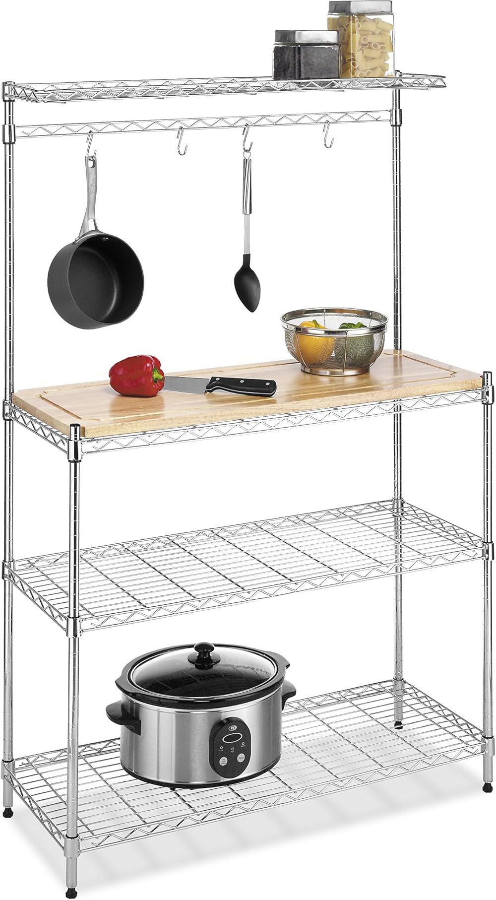 Supreme Baker’s Rack with Food Safe Removable Wood Cutting Board - Chrome