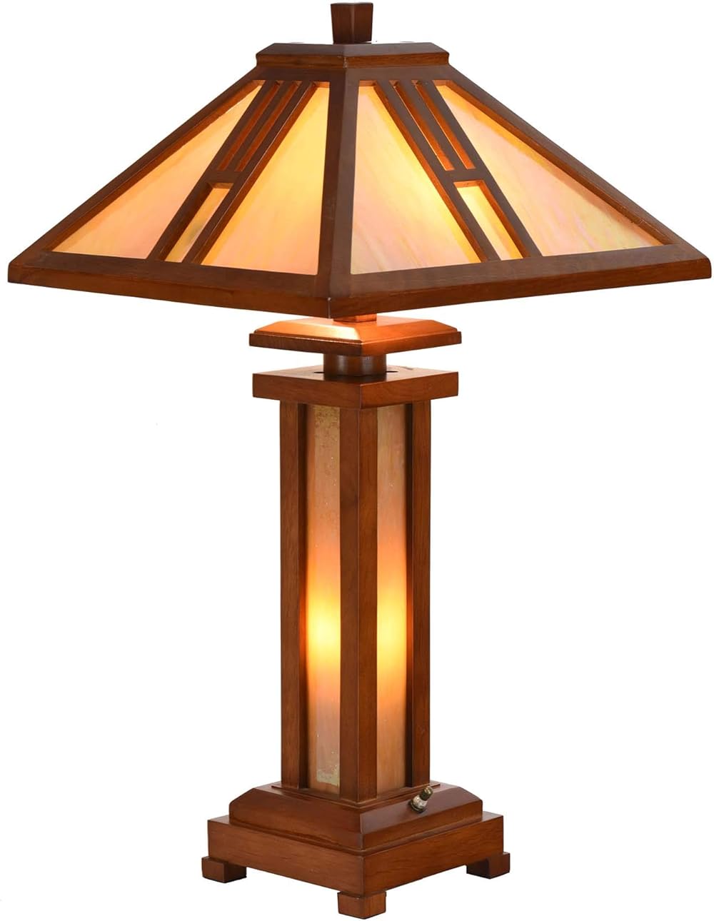 Bieye L10796 Mission Tiffany Style Stained Glass Table Lamp with Wooden Base, 26 inches Tall
