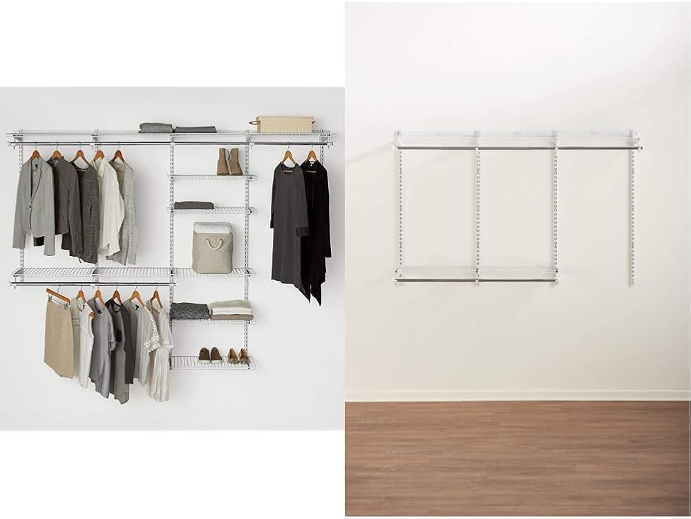 Rubbermaid Closet Organization Kits with Expandable Shelving and Telescoping Rods (White)