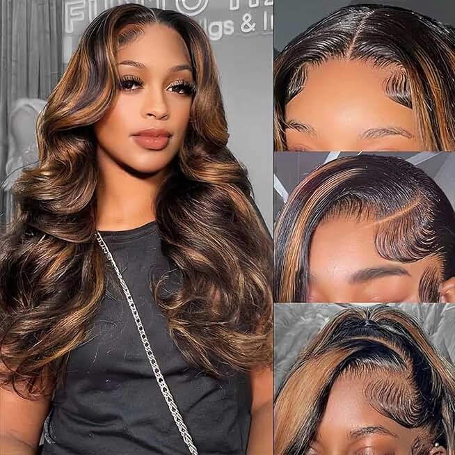 Julia Hair Bye Bye Knots Glueless Wig Highlight Balayage Brown Body Wave 7x5 Pre Cut HD Lace Front Wigs Human Hair Pre Plucked Bleached Knots Pre Everything Ready To Go Ombre Wig 26 Inch