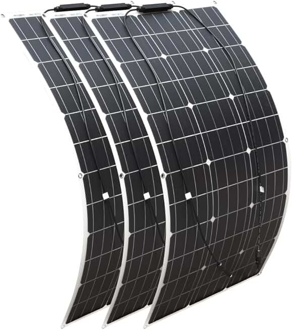 300W 12V Solar Panel 3pcs 100W Mono Flexible Solar Kit Ultra Thin Lightweight Solar Charger for 12V Battery at Home (3*100W)