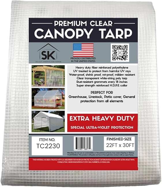 Clear Extra Heavy Duty 16 Mil Poly Tarp Fiber Reinforced Greenhouse/Agriculture/Garden/Farm 22x30