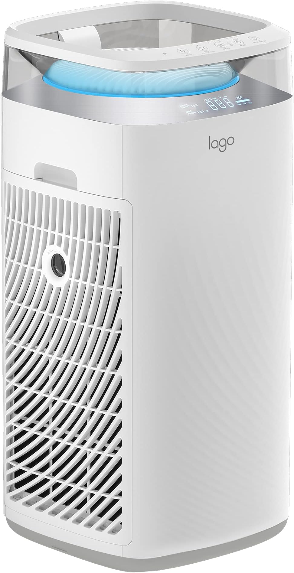 Lago Air Purifier for Home with True HEPA Odor-Reducing Carbon Filter, 3-in-1 Dual Filter Suction, Up to 645 sq ft - Silent, Multiple Purification Speeds - Reduces Pet Dander, Pollen, Smoke, Dust