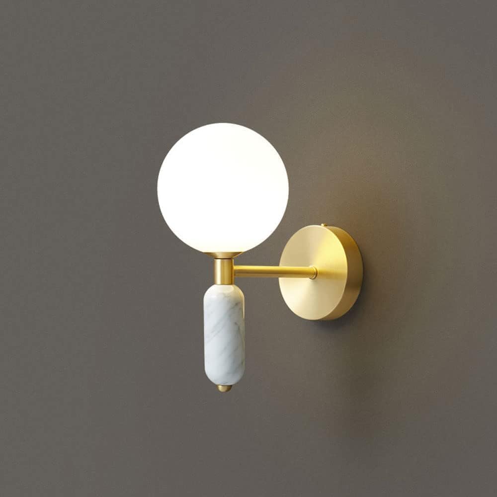 Wall Sconce Marble Brass Finish with te Glass Shade - G9 Socket Mini Bedside Wall Mount Light Fixture, Decoration Indoor Wall Lamps for Bedroom Living Room Hallway Foyer