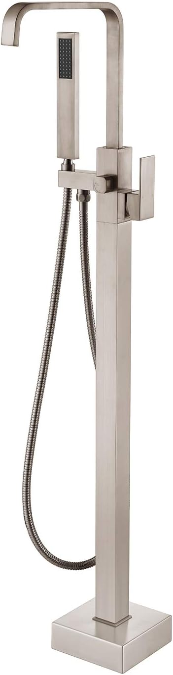 Freestanding Bathtub Faucet Tub Filler Brushed Nickel Waterfall Floor Mount Single Handle Brass Bathroom Faucets with Handheld Shower