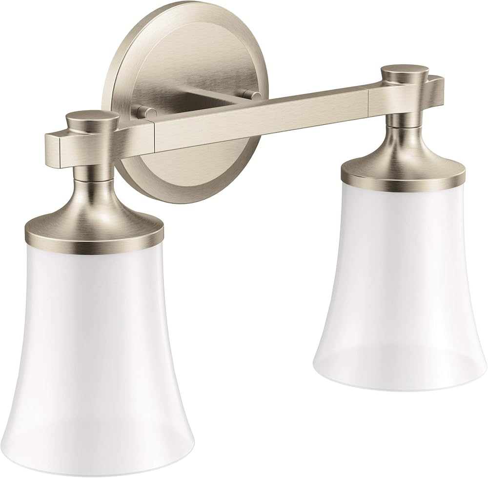 Moen YB0362BN Flara 2-Light Dual-Mount Bath Bathroom Vanity Light Fixture with Frosted Glass, Brushed Nickel