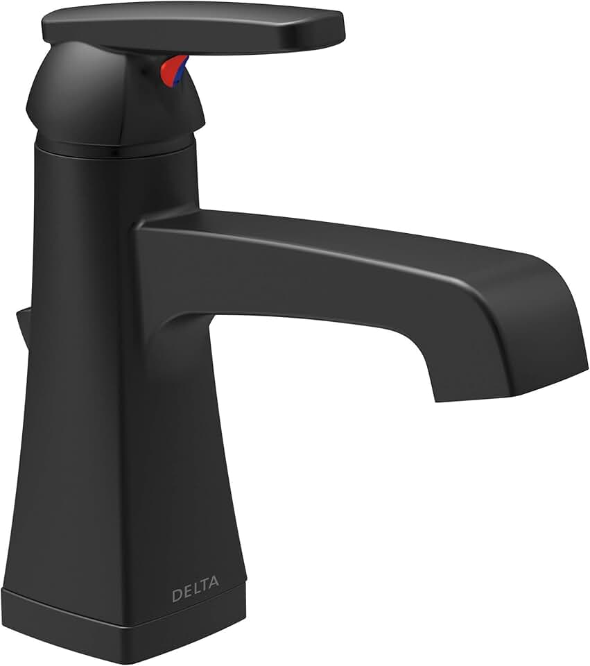 Delta Faucet Ashlyn Single Hole Bathroom Faucet, Single Handle Bathroom Faucet Black, Bathroom Sink Faucet, Diamond Seal Technology, Drain Assembly, Matte Black 564-BLMPU-DST