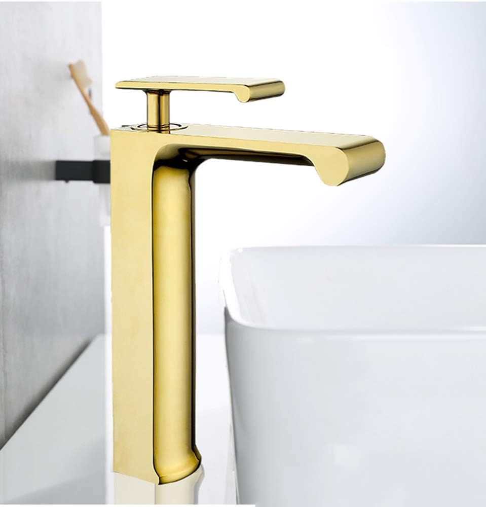 Mixer Tap Waterfall faucet Copper creative basin bathroom Above counter basin washbasin hot and cold black matte faucet Waterfall water, copper casting, water supply pipe (Color : Gold)