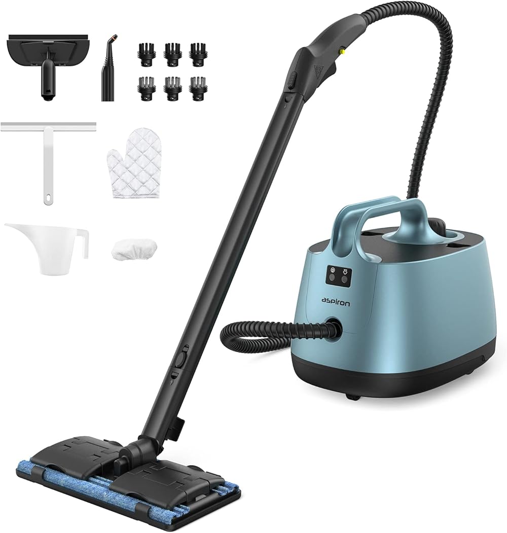 Steam Cleaner, Aspiron 70S Heat Up Multipurpose Portable Steamer for Carpet and Upholstery Floors Car Kitchen Tiles, 6M Power Cord, Chemical-free Steamer for Cleaning, Blue