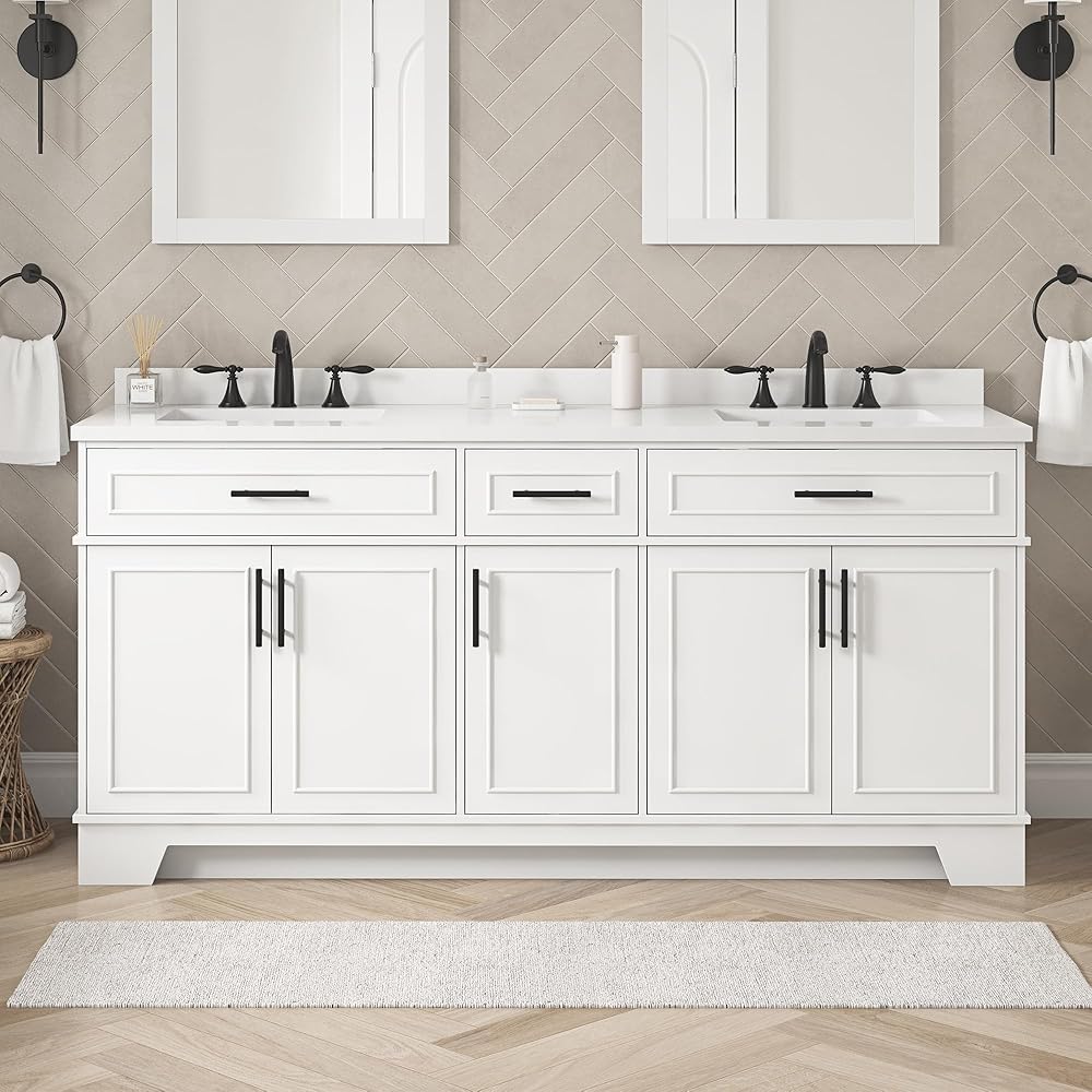 Ove Decors Emery 72 in. Double Sink Bathroom Vanity, in Pure White