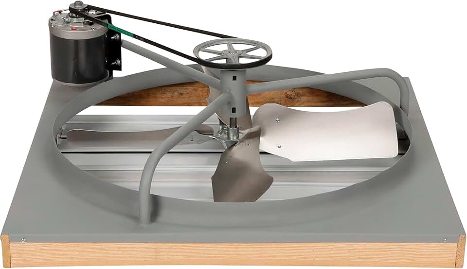 TPI BD362WHS 36” Whole House Fan Belt Drive — Wall Ventilation Exhaust Fan w/Shutter for Commercial, Greenhouse, Shop — 1/3 Hp Motor, 3.1-6.3 Amps