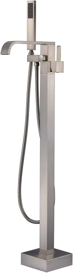 Freestanding Bathtub Faucet Tub Filler Brushed Nickel Floor Mount Faucets Brass Single Handle with Hand Shower