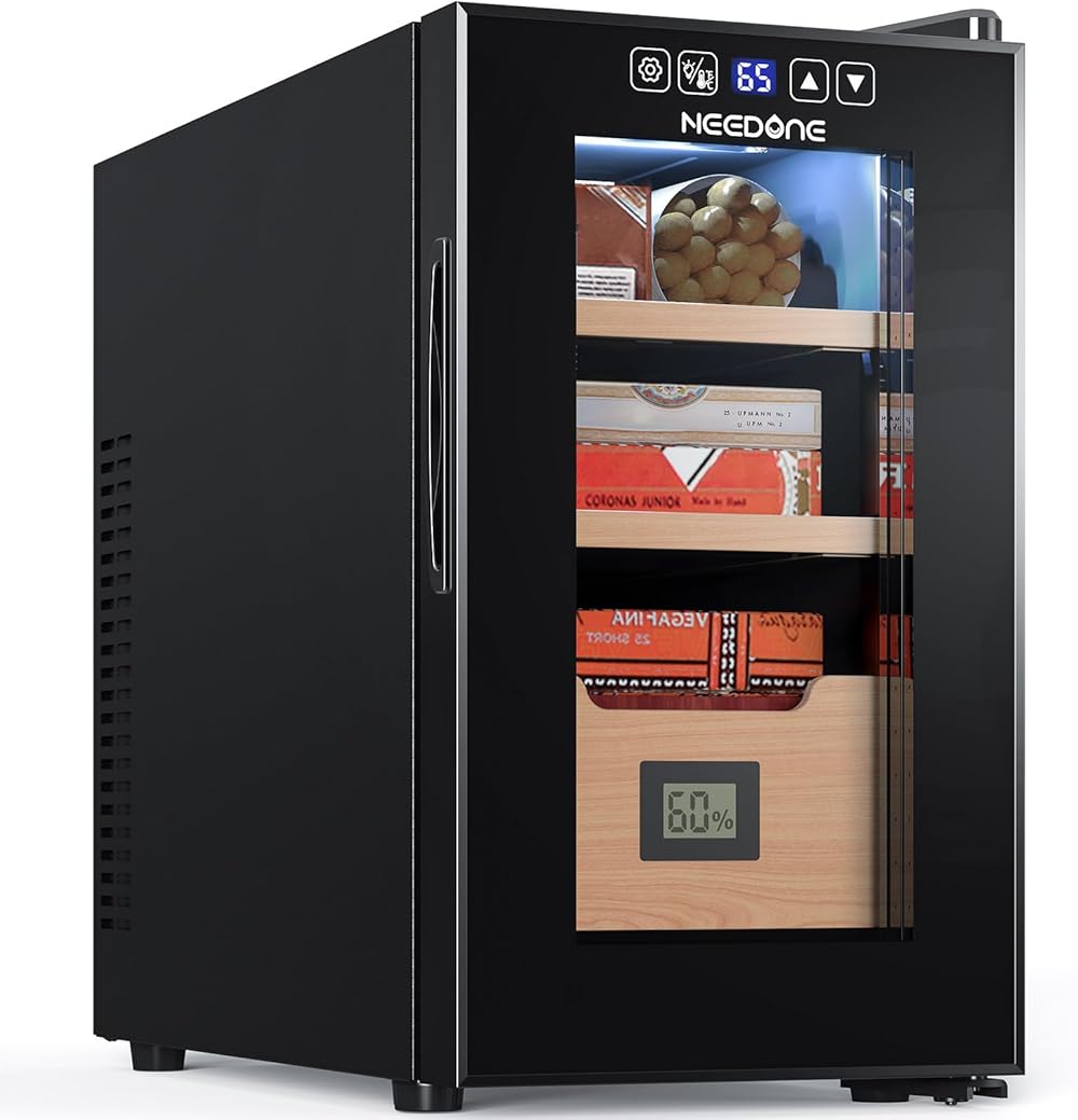 NEEDONE Electric Cigar Humidor 26L with Heating and Cooling Quiet Control System, Thermostatic Cooler Cabinet for 200 Counts with Spanish Cedar Wood Shelves & Drawer with Hygrometer, Gift for Men…