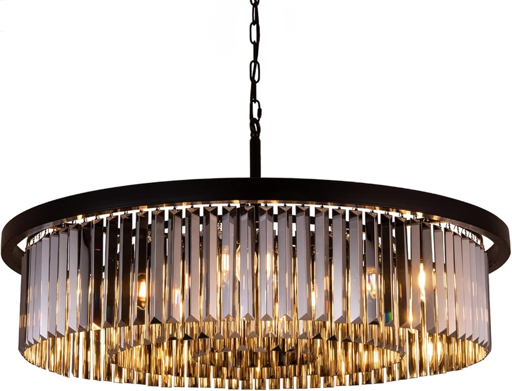 Crystal Chandeliers for Dining Room,9 Lights Modern Black Crystal Pendant Light,Farmhouse Chandelier for Bedroom,Ceiling Lighting Fixture for Kitchen Island,Living Room,Hallway,W-33.46”