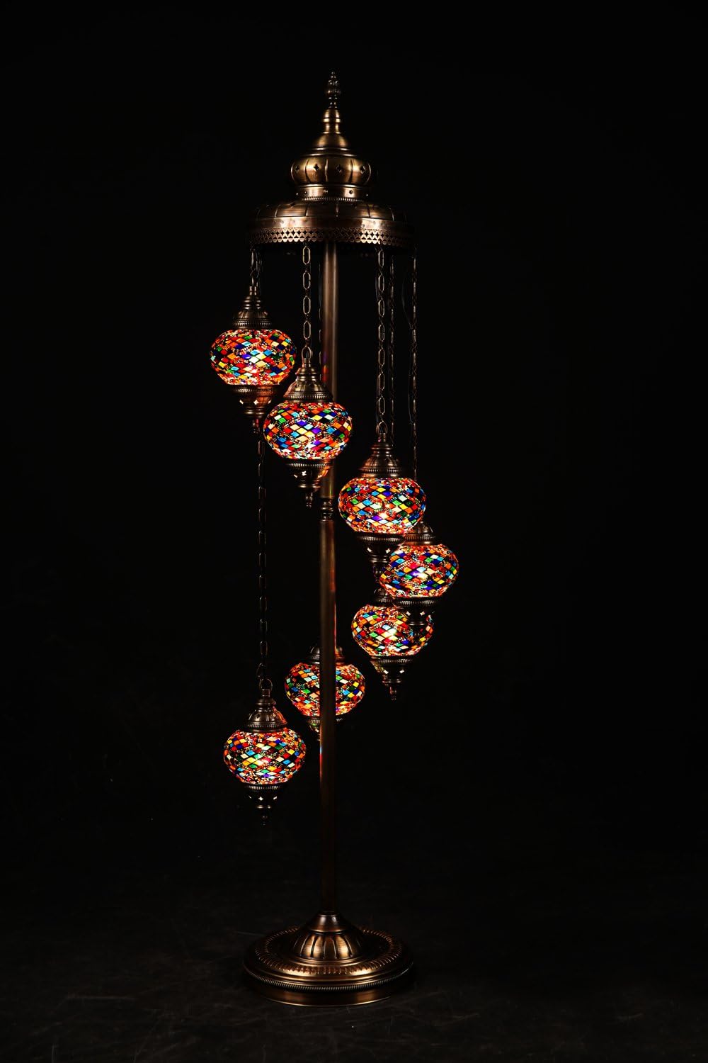 (Height: 55.1 in) Mosaic Standing Floor 7 Globes, Handmade Authentic Tiffany Moroccan Lamp Glass Stunning Bedside Night Lights Brass&Glass Ottoman Turkish Style Modern Mood Lighting for Bedroom