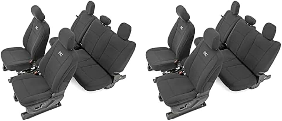 Rough Country F&R Neoprene Seat Covers for 15-22 F-150 | 17-22 F-250/350-91018, Front/Rear, Black (Pack of 2)