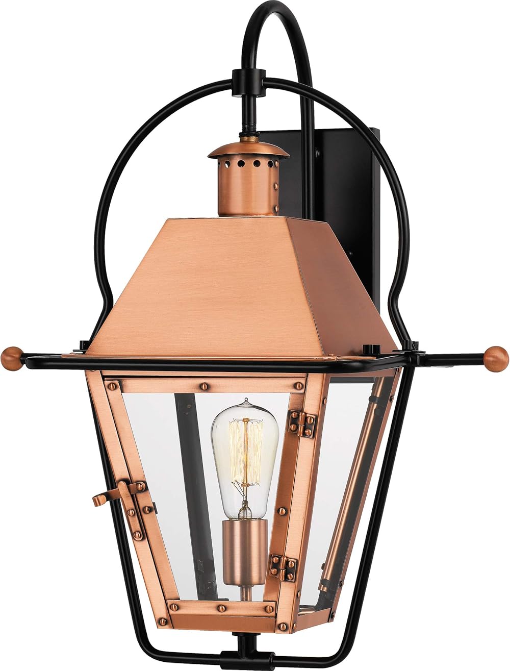 Quoizel RO8418AC Rue De Royal Charleston Copper Lantern Collection Antique Exterior Lighting Clear Tempered Glass Outdoor Wall Lantern, 1-Light 150 Watt, 23