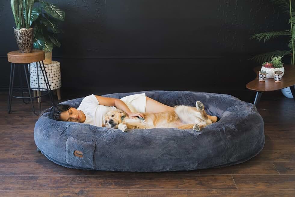 Plufl, The Original Human Dog Bed for Adults, Kids, and Pets. As Seen on Shark Tank. Comfy Plush Large Bean Bag with Memory Foam, Machine Washable, and Durable. Perfect nap and Floor Bed - Black