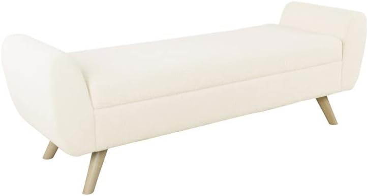 HomePop Modern Wood Legs Home Décor|Bench with Storage for Living Room & Bedroom, Large, Sherpa Cream