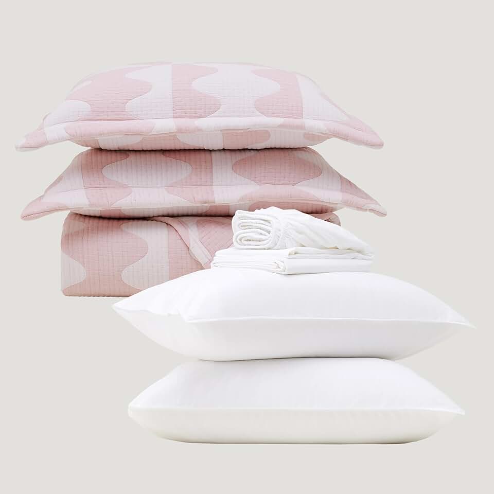 Double Stitch by Bedsure Cotton Tencel Sheet Set and Quilt Bedding Set