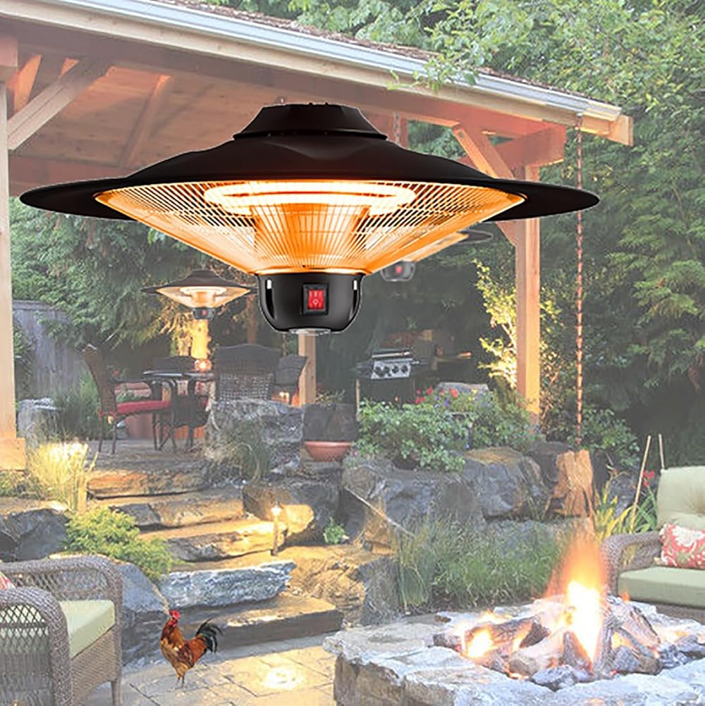 1500W Electric Hanging Patio Heater, Electric Patio Heater for Indoor/Outdoor Use, Outdoor Umbrella Heater, for Restaurant, Patio, Backyard, Garage, Decks (Black) (Color : Deep black)