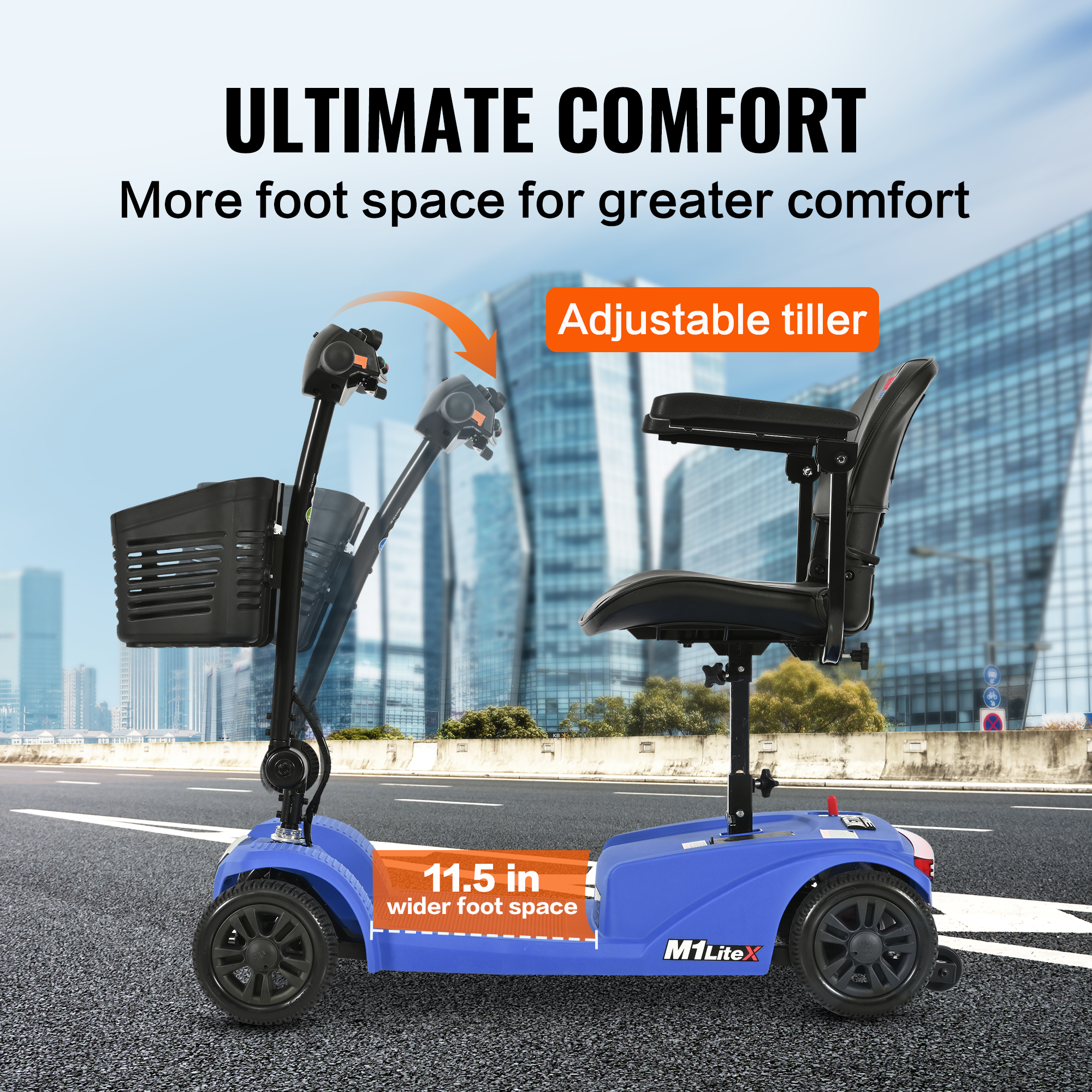 4 Wheels Mobility Scooter, Folding Lightweight Travel Mobility Scooter with Front & Rear LED Light, Heavy Duty Electric Motorized Scooters for Seniors Adults, Compact Mobility Scooter, Blue