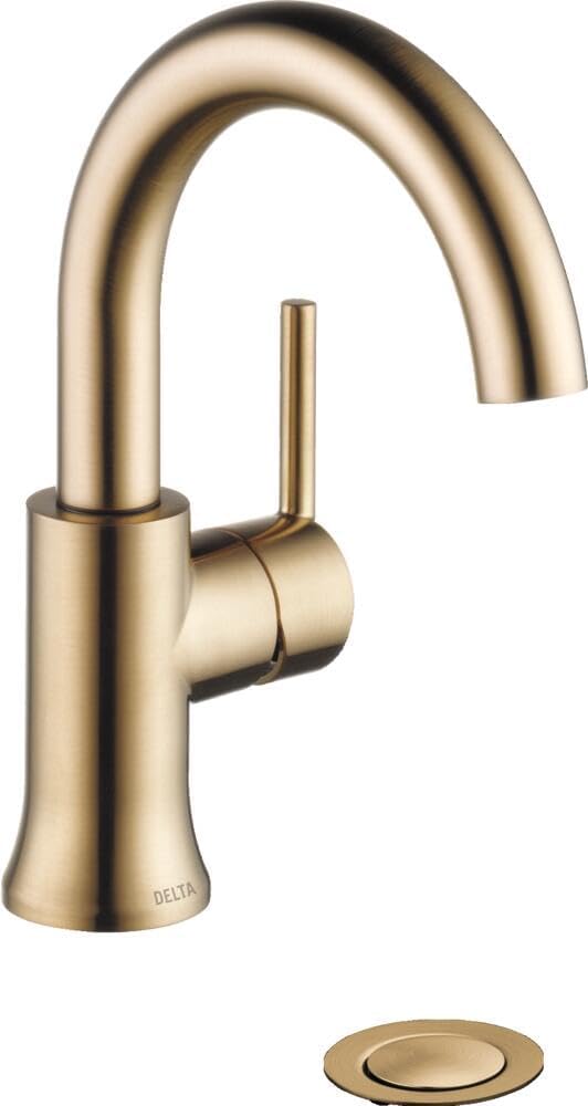 Delta Faucet Trinsic Single Hole Swivel Spout Bathroom Faucet, Gold Bathroom Sink Faucet, Single Handle Bathroom Faucet, Diamond Seal Technology, Drain Assembly, Champagne Bronze 559HA-CZ-DST