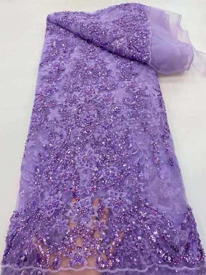 MARHAFABRIC 5 Yards African Sky Blue Luxury Beaded Mesh Fabric Handmade Sequin Tulle Lace French for Wedding Birthday Dress Sewinging Lace Fabric for Bridal Wedding Prom Evening Dress