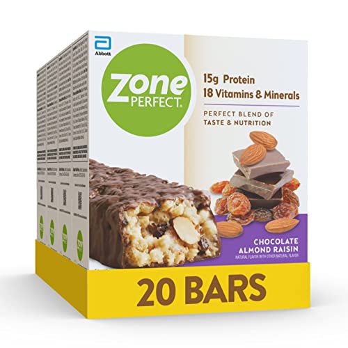 ZonePerfect Protein Bars | 15g Protein | 18 Vitamins & Minerals | Nutritious Snack Bar | Chocolate Almond Raisin | 20 Bars