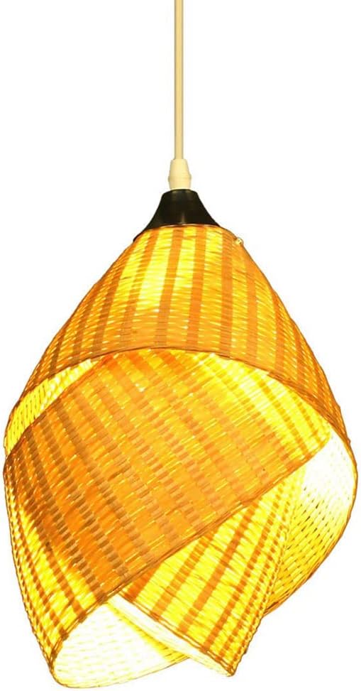 Hand Woven Bamboo Pendant Light, Rattan Basket Light Fixture, Beige Bamboo Chandelier for Kitchen Island, Living Room, Dining Room Adjustable Hanging Droplight