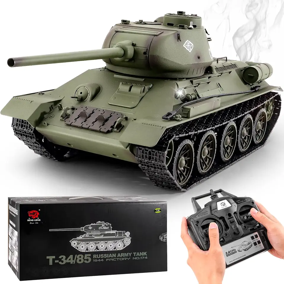 RC Tanks Henglong Russian T-34/85 Medium Tank, 1: 16 2.4ghz Tank Model That Shoots, Remote Control Tank Vehicles with Sound & Light for Ages 14+