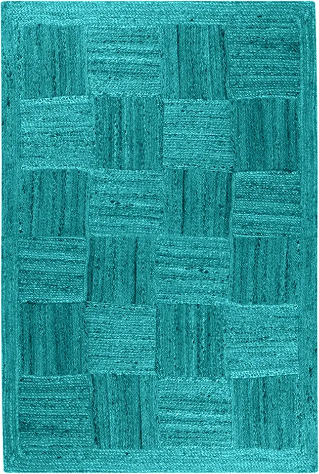 Indian artisans Natural Jute Rug 2x16 Kilim Runner Rug Hand Braided Rug Check Pattern Sky Blue Hand Woven Rug Flatweave Rug Indoor Outdoor Rugs for Hallway Runner Stair Runner Corridor Runner