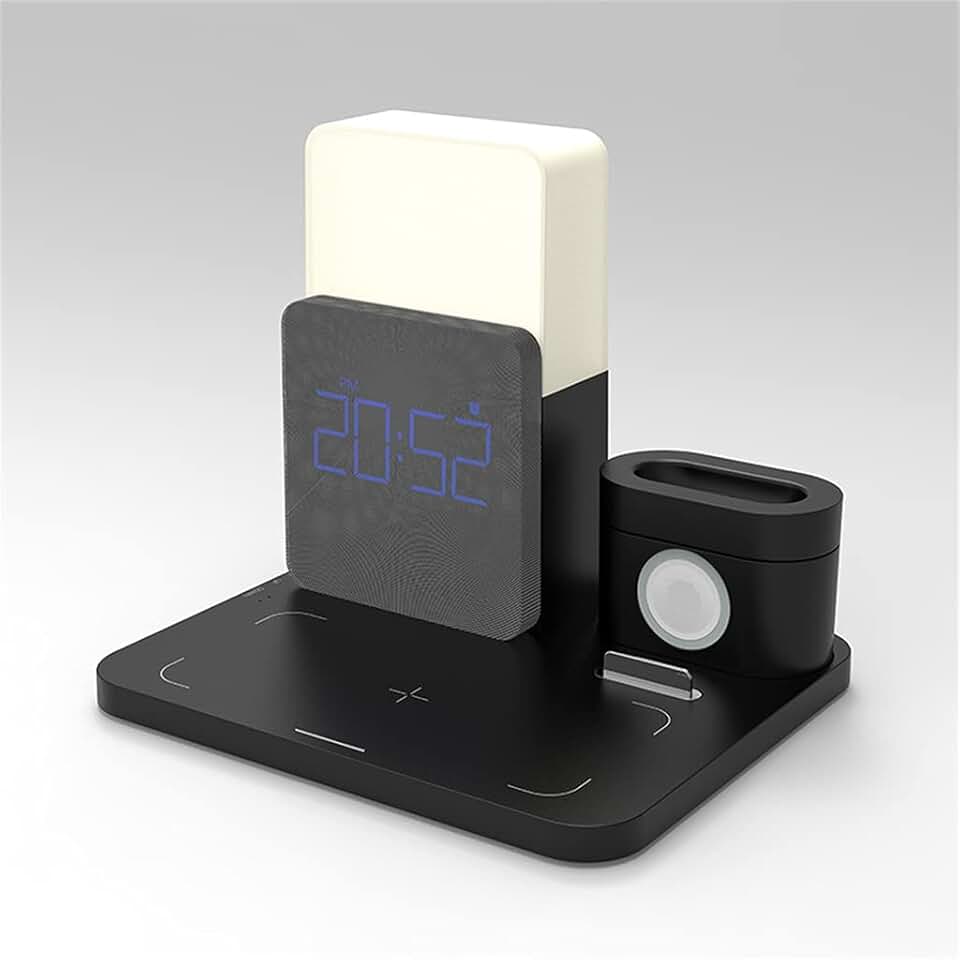 Quick Charge Multifunctional Charger Desktop Mobile Phone Stand Alarm Clock Night Light Desk lamp Mobile Phone Watch(Black)