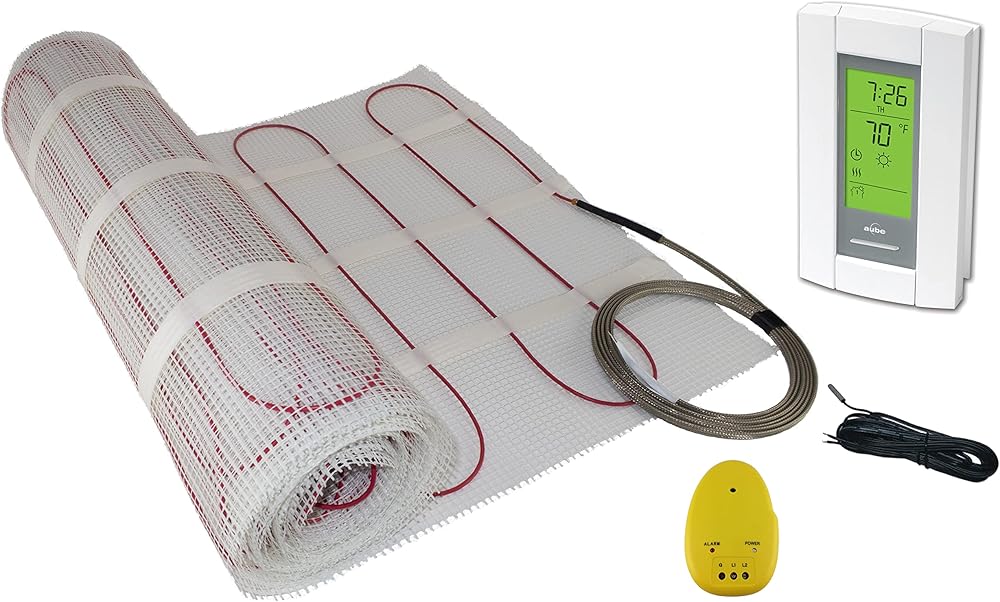 25 Sqft Mat, Warming Systems 120 V Electric Tile Radiant Floor Heating Mat with Programmable Thermostat, Includes Installation Monitor and Floor Temperature Sensor