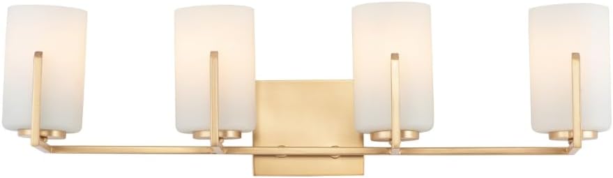 Maxim 21284SWSBR Dart Collection Four-Light Dimmable and LED Compatible Glass Cylinder Bathroom Vanity - Satin Brass I Steel Frame I 240 Watts I Modern Contemporary Light Fixture I