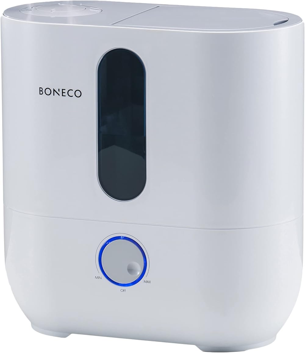 BONECO U300 Large Room Whisper Quiet Cool Mist Ultrasonic Humidifier with 2 in 1 Water Filter, Low Level Indicator Light, and Auto Shutoff, White