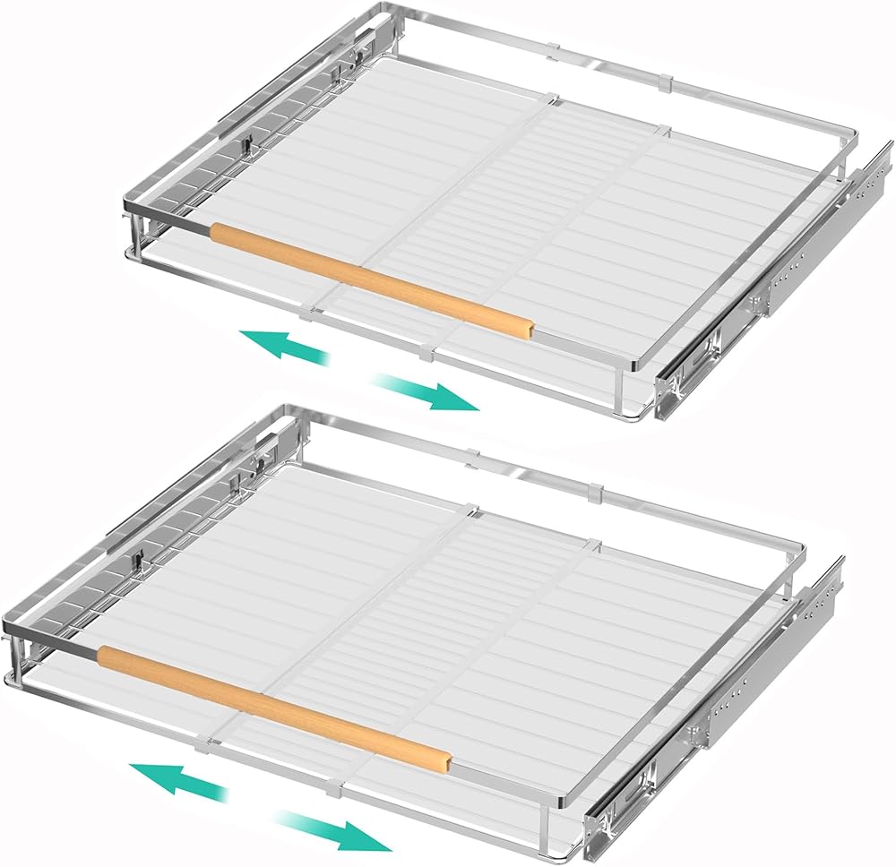 iPEGTOP 2 Pack Pull Out Cabinet Drawer Shelf Organizer, Extendable Sliding Slide Out Pantry Shelves Storage Heavy Duty for Kitchen Cabinets Under Sink, Adjustable Width 23.1~39.9