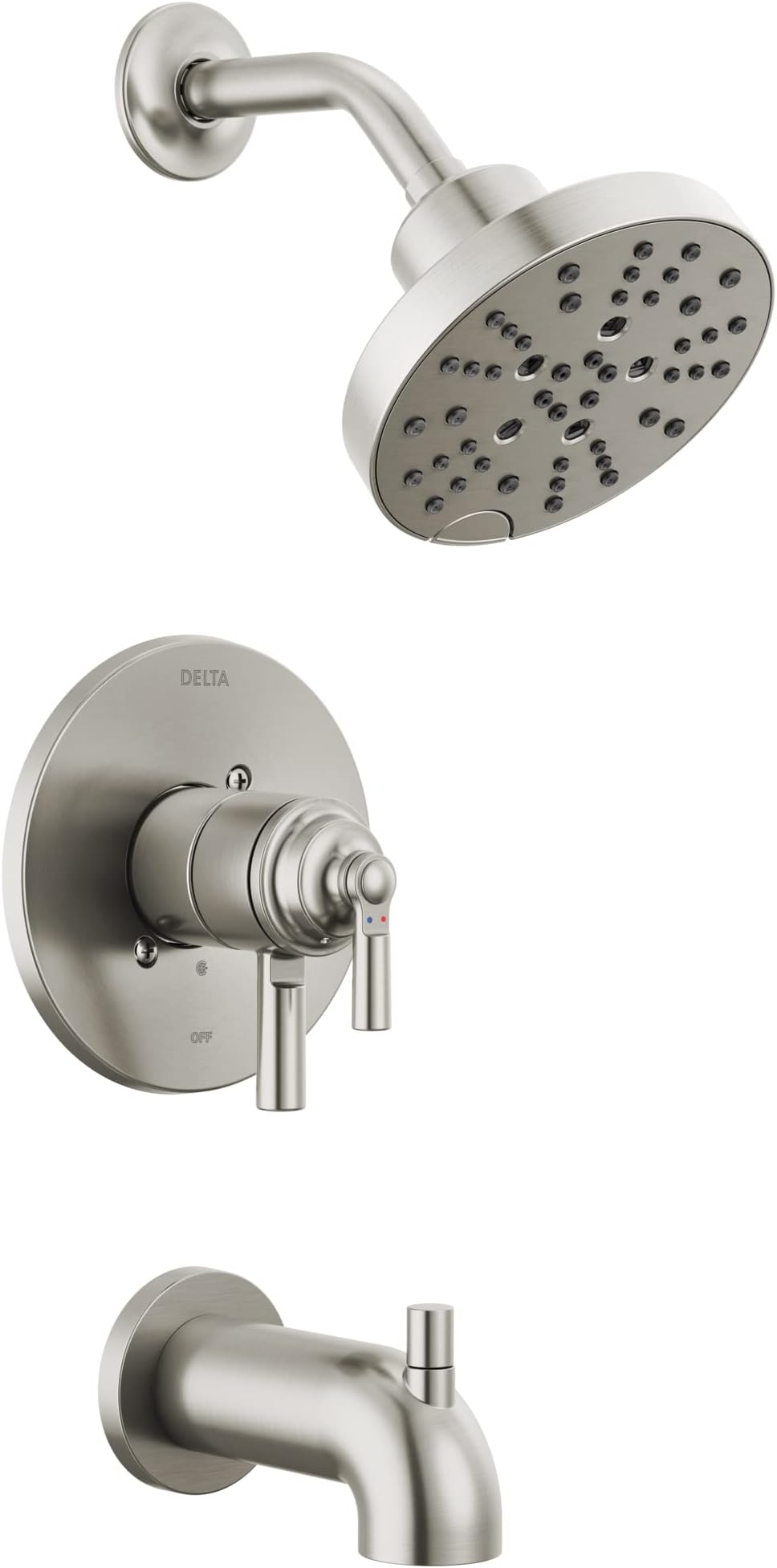 Delta Faucet Saylor 17 Series Brushed Nickel Tub and Shower Faucet Combo with H2Okinetic Shower Head, Shower Trim Kit, Bathtub Faucet Set, Shower Tub Faucet, Stainless T17435-SS (Valve Not Included)