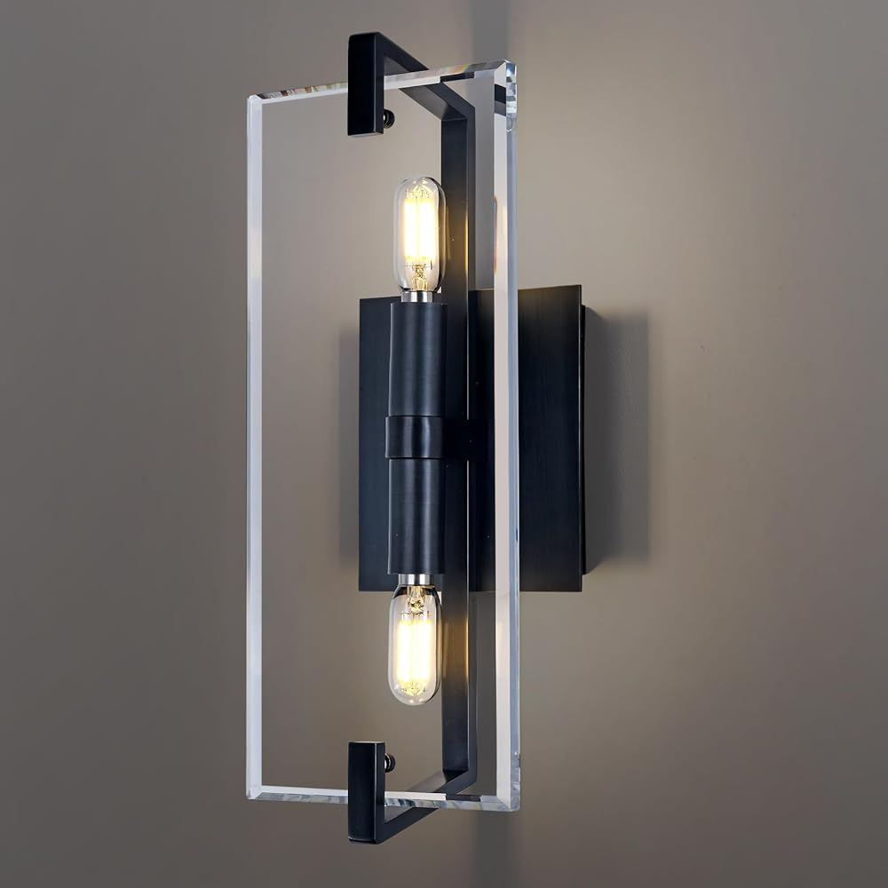 K9 Crystal Wall Sconces, Modern Sconces Wall Lighting Black Sconces Wall Light fixtures Indoor for Living Room Bedrooms Hallway Fireplace Bathroom Staircases E12 Bulbs(Included)