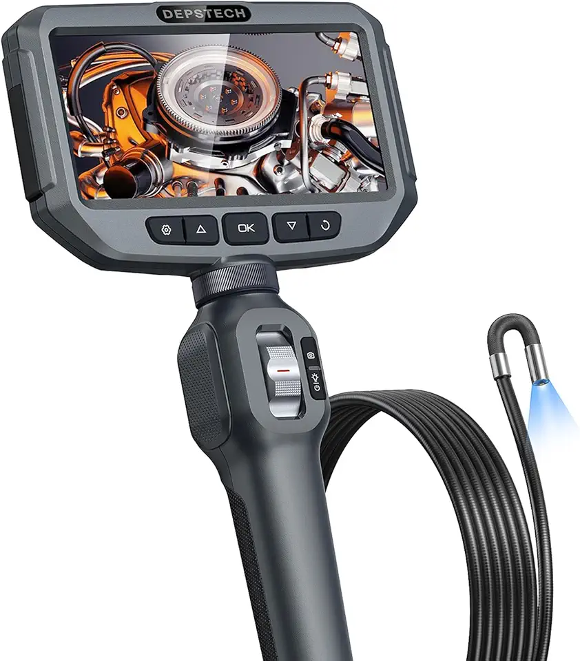 Two-Way Articulating Borescope, DEPSTECH 0.24in Articulated Endoscope Camera with Light, 5-inch IPS Snake Inspection Camera, Flexible Automotive, Mechanics, Plumbing Tools for Men-4.92FT