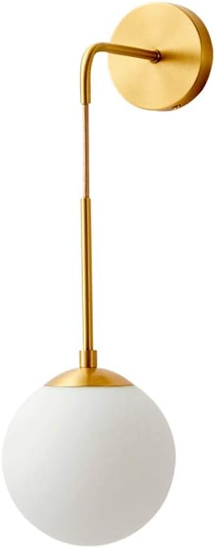 Modern Wall Light with Milky White Glass Globe Lampshade, Indoor Bedside Restaurant Bedroom Copper Wall Lamp Illumination Fixture, E27 Socket [Energy Class A+]