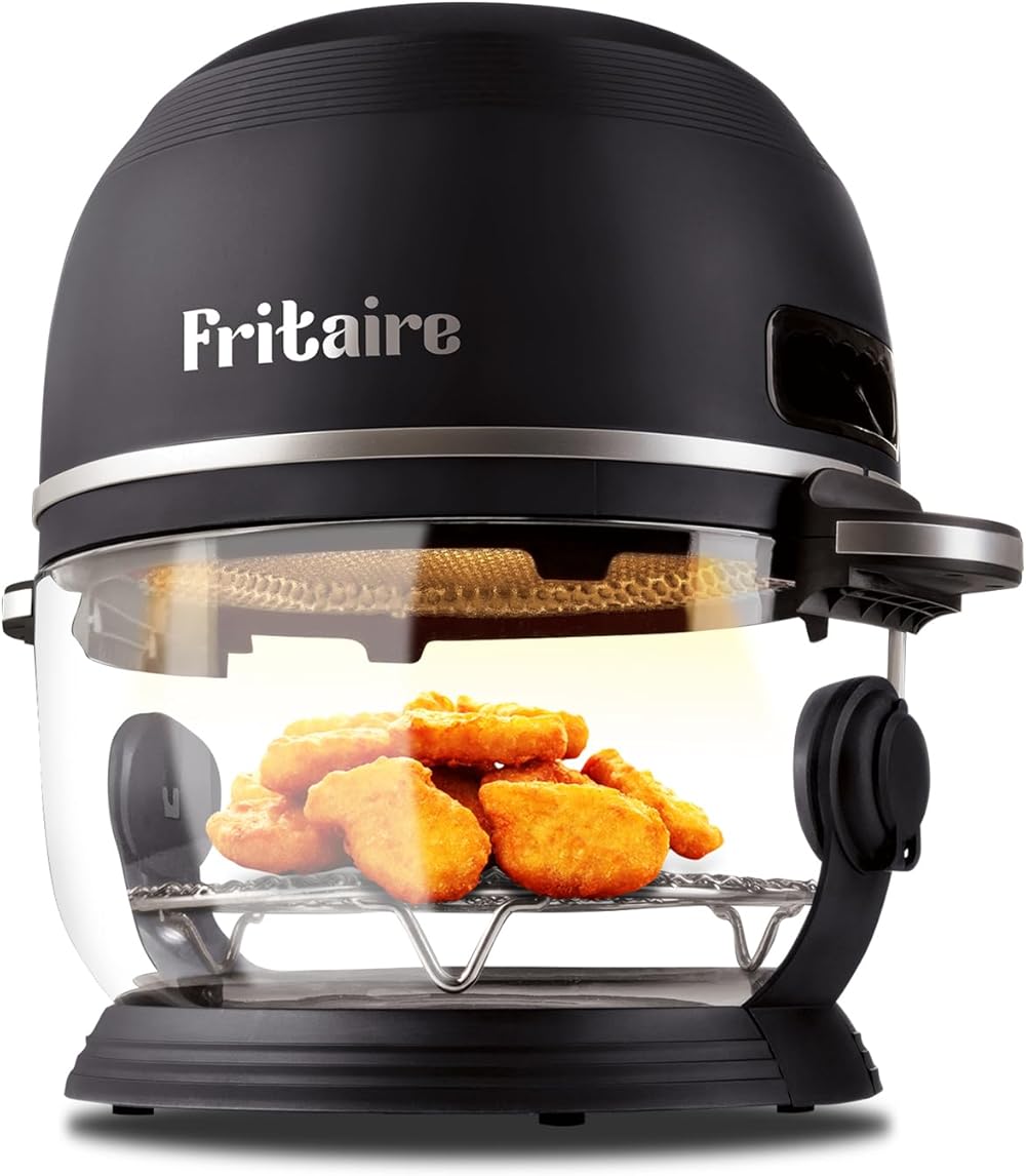 Non-Toxic Air Fryer - Glass AirFryer 5 Quart w/ 360 Visibility, Self-Cleaning, 400F Vortex Air Fryer for Even Cooking, BPA-Free Teflon Free, 6-in-1 Functions, Rotisserie, Roast, Bake - Black