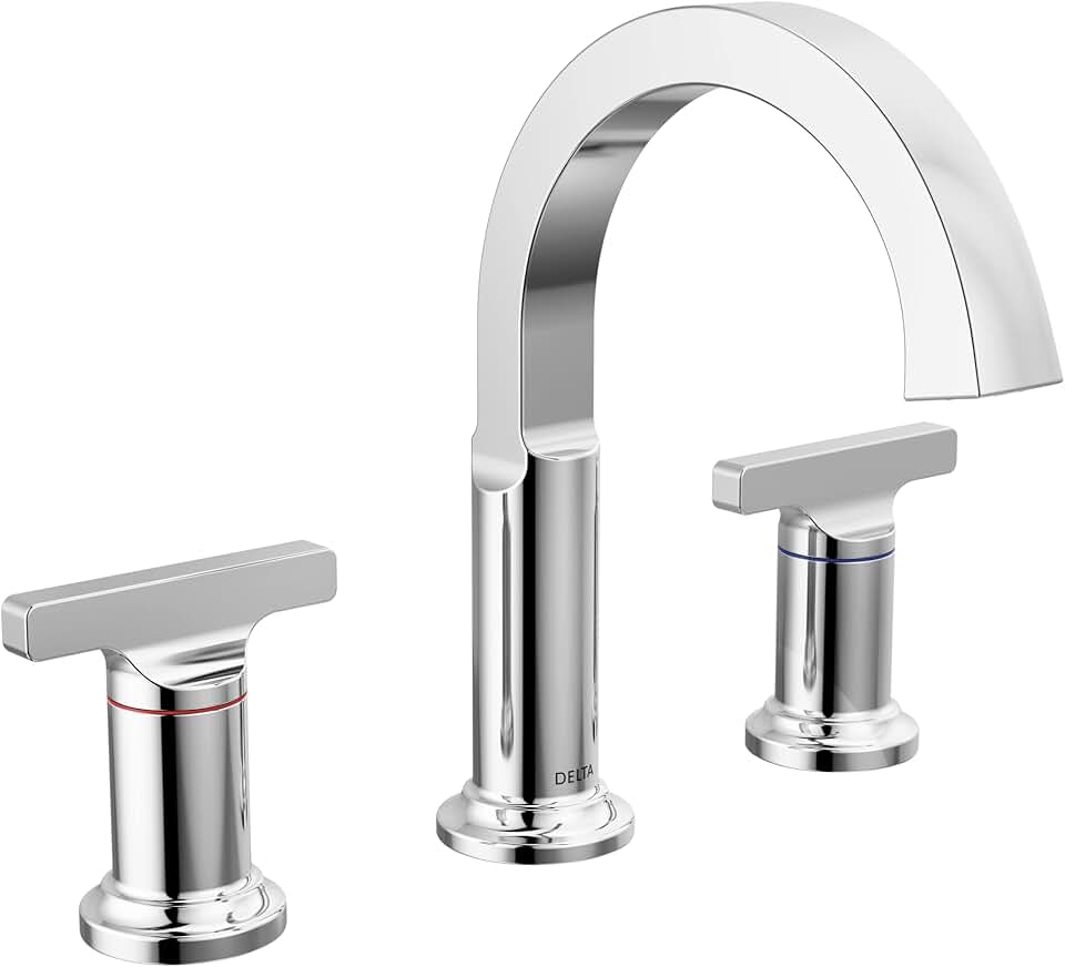 Delta Faucet Tetra Chrome Widespread Bathroom Faucet 3 Hole, Chrome Bathroom Faucet for Bathroom Sink, Bathroom Sink Faucet, Diamond Seal Technology, Metal Drain, Lumicoat Chrome 355887-PR-DST