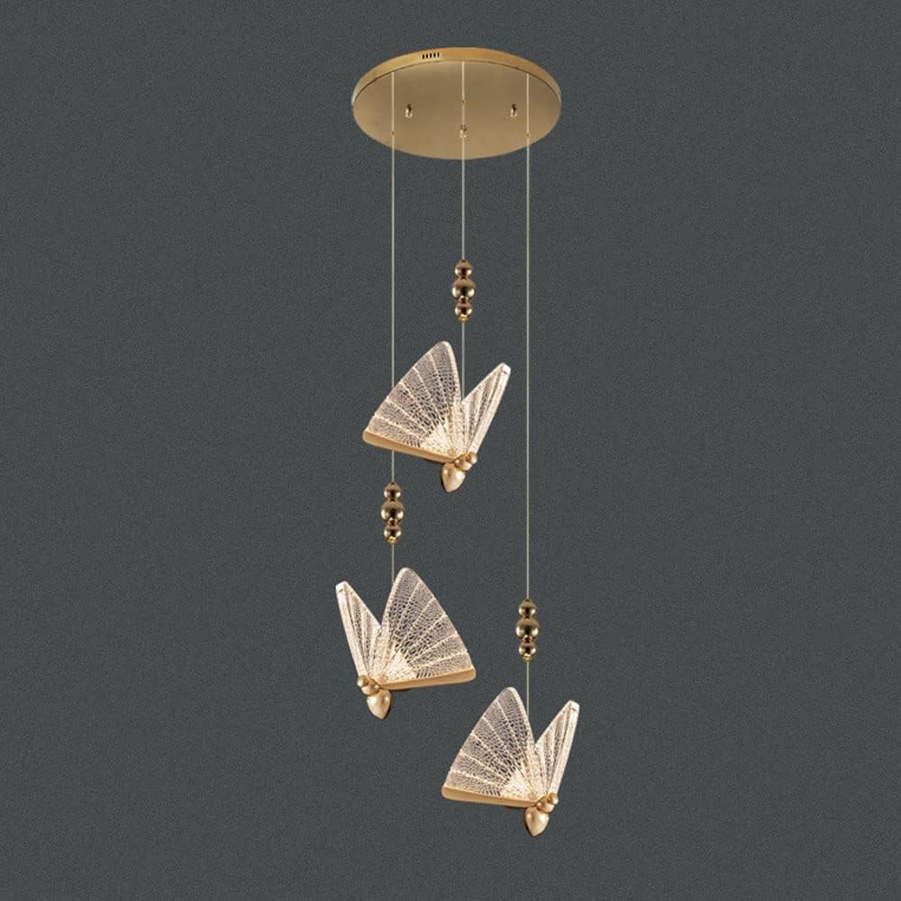 Strong Durable 1/2/3-Lights Nordic Acrylic Pendant Light Clear Butterfly Decoration Chandelier Simplicity Iron Art Hanging Lamp For Duplex Staircase Restaurant Bar Counter Window Bedroom Bedside Perfe