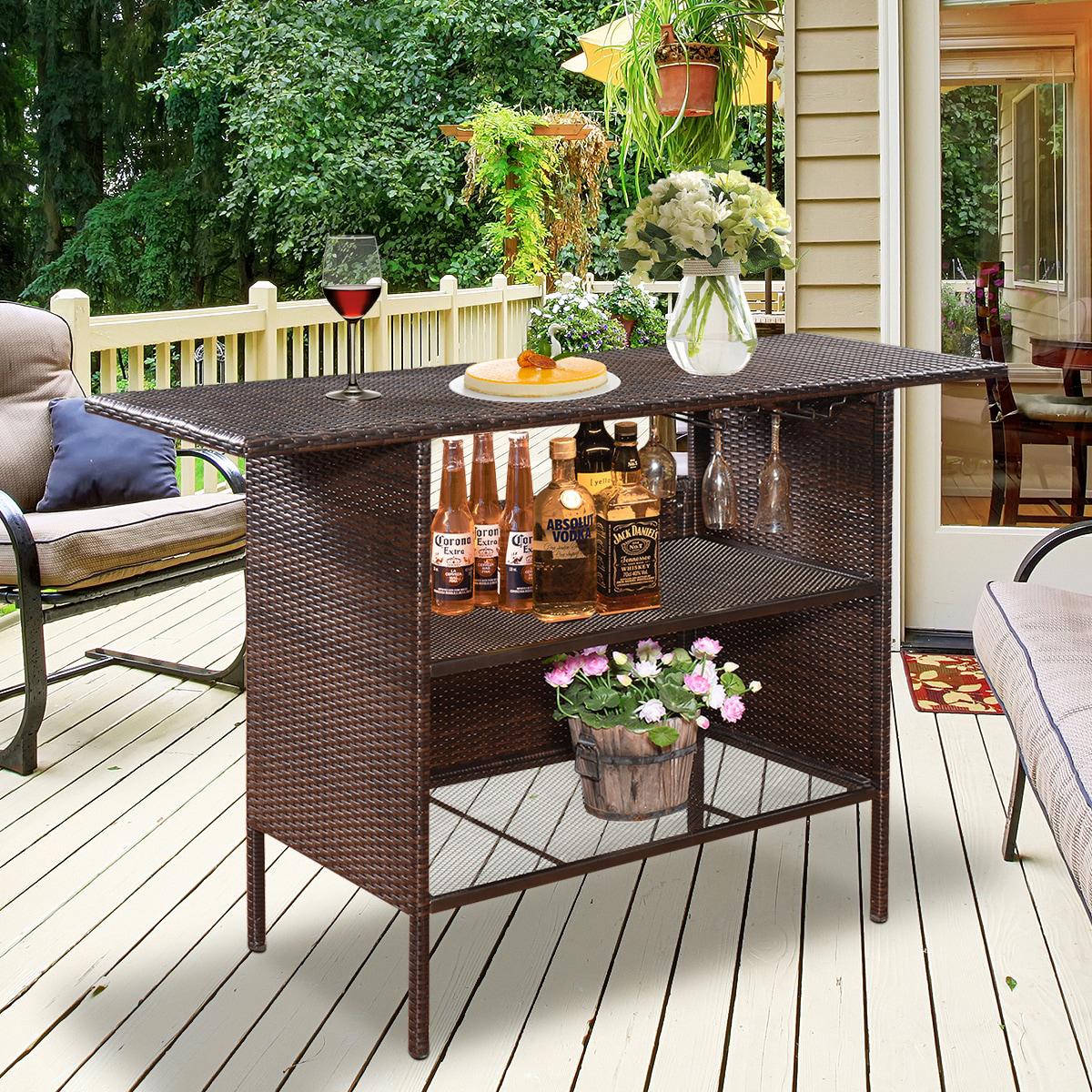 Clihome Rectangle Rattan Outdoor Bar Height Table 18.5-in W x 55.1-in L