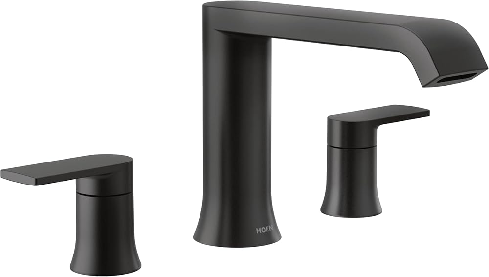 Moen Genta LX Matte Black Two Handle Deck Mounted Modern Roman Tub Faucet, Widespread Bathtub Faucet Set, Modern Bathroom Faucet for Soaking Tub (Valve Required), T908BL