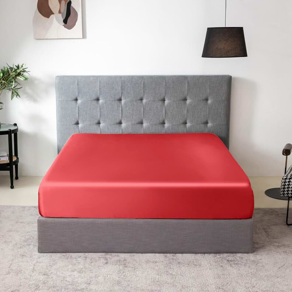 THXSILK Natural Silk Fitted Bed Sheet, 100% 7A+ Silk, Deep Pocket to 16