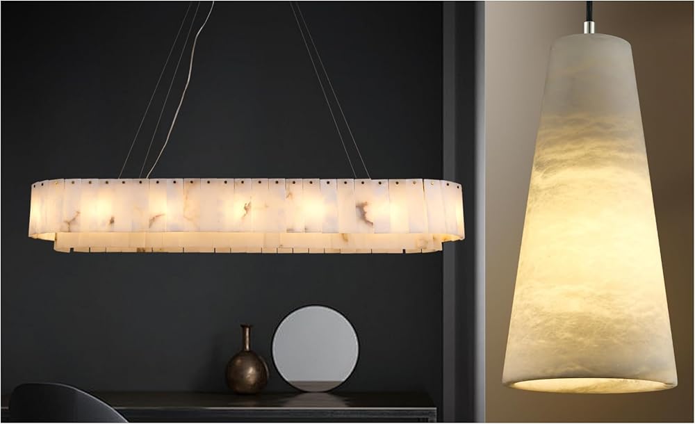 Alabaster Rectangular Chandeliers for Kitchen Island with Pendant Lights for Dining Room Living Room Bedroom Bathroom