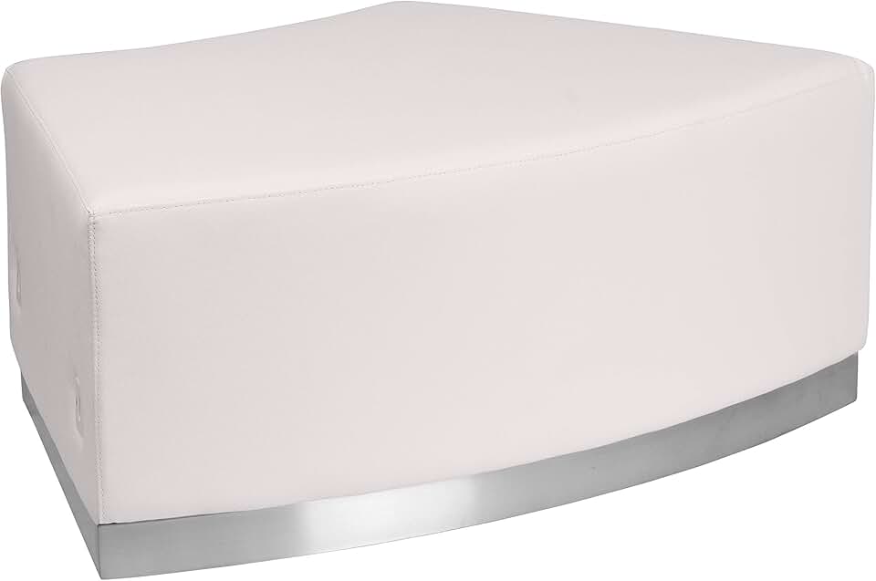 Flash Furniture HERCULES Alon Series White LeatherSoft Convex Chair without Back with Brushed Stainless Steel Base